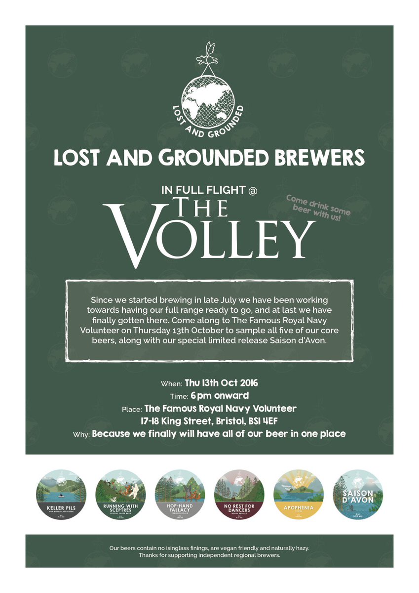 One for the diary, Bristol. Next Thurs 13th we finally unleash our full range of beers <a href="/VolleyBristol/">The Volley</a>. Come share some beer with us #local 🍻