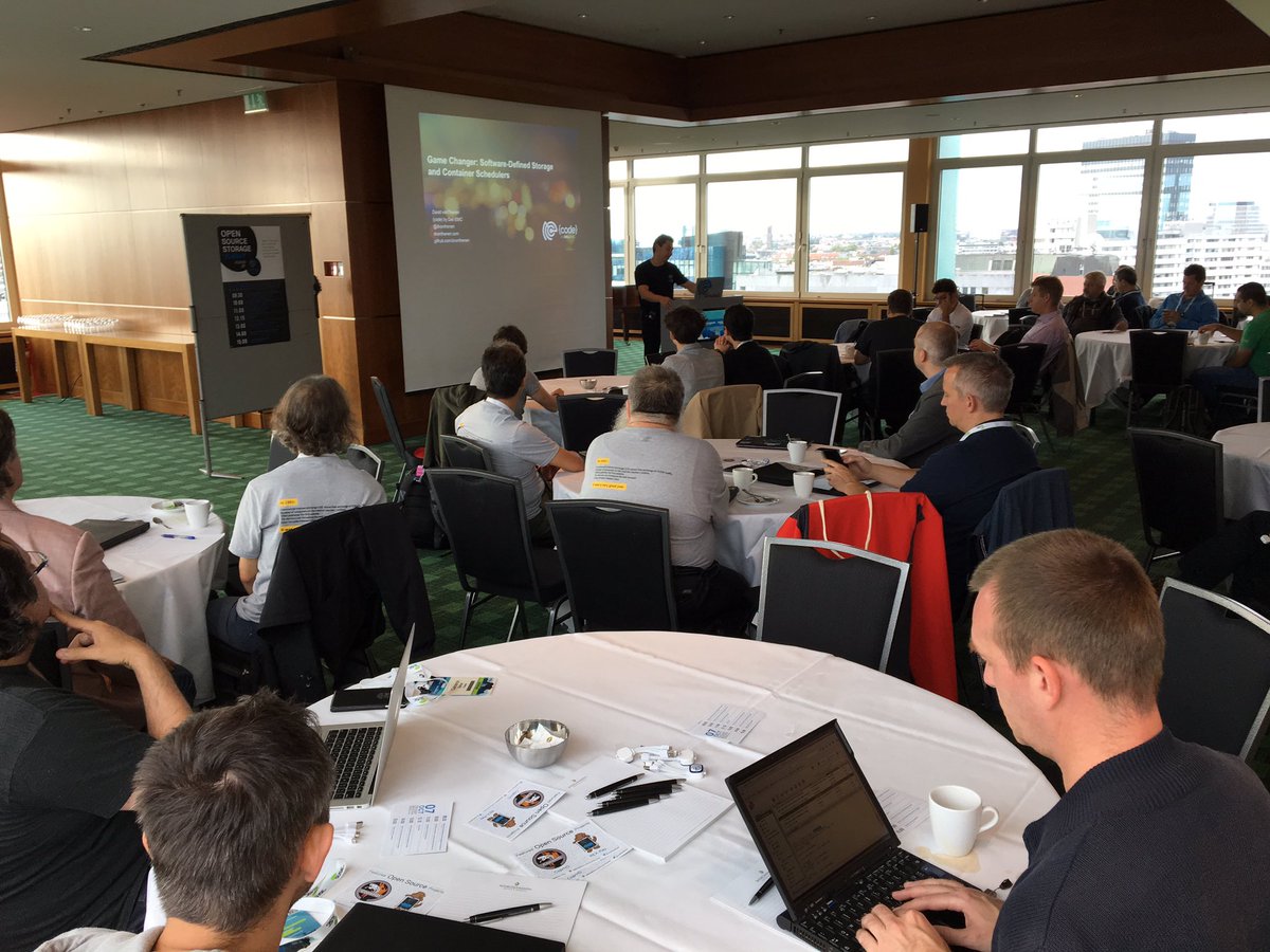jonasrosland's tweet image. It&apos;s starting! Big group joining us for Open Source Storage Summit at #LinuxCon, @dvonthenen is the first on stage. #codeopen