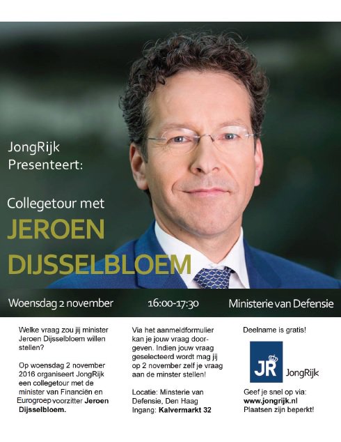 JongRijk's tweet photo. 2 november JongRijk Collegetour met Jeroen Dijsselbloem - Schrijf je nu in! - https://t.co/17UmQulCnp https://t.co/r0Grg05Cyd