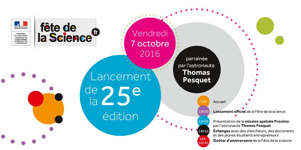 C'est parti ! <a href="/FeteScience/">Fête de la science</a> sera lancée aujourd'hui en présence de son parrain <a href="/Thom_astro/">Thomas Pesquet</a> à la <a href="/citedessciences/">Cité des sciences et de l'industrie</a> A suivre #ENDIRECT > 13h30