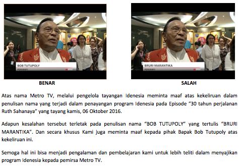 IDEnesiaTwit's tweet image. Permohonan maaf @Metro_TV atas kekeliruan penulisan nama pada program IDEnesia