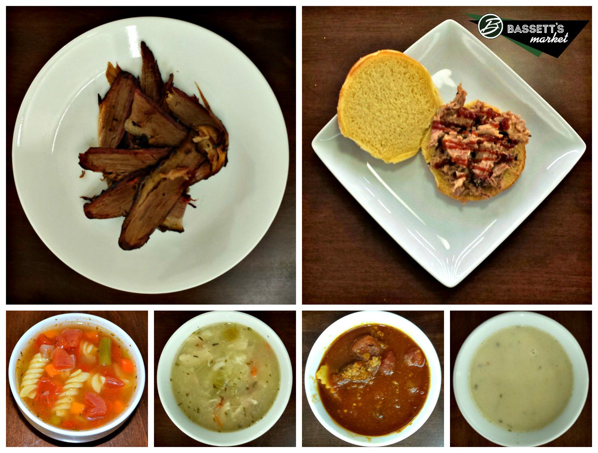 BassettsMarkets's tweet image. Lunch today includes Smoked Beef Brisket, a Smoked Pulled Pork Sandwich, a $5 Hot Wing Box and our homemade soups!