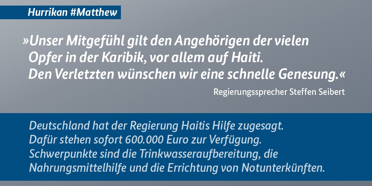 Hurrikan #Matthew: Deutschland wird #Haiti sofort helfen.