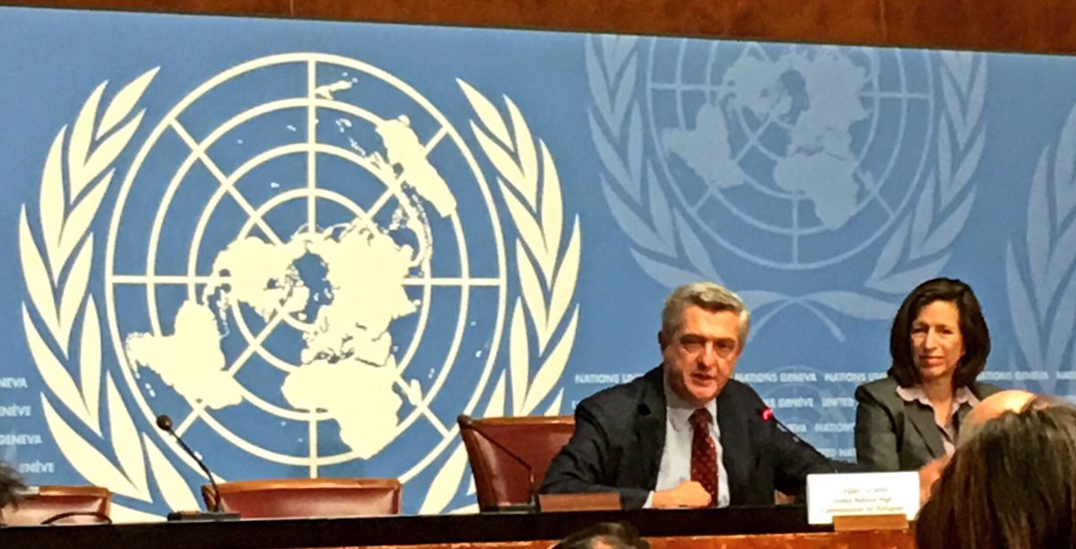 Refugees's tweet photo. We "stay at square one" unless responses to forced displacement become more predictable,  @RefugeesChief says at #ExCom2016 press conf https://t.co/KYtPHN1I6I