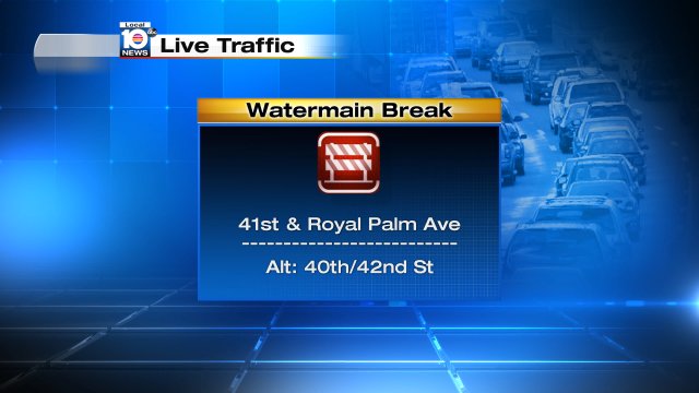 Watermain Break on 41st St & Royal Palm Ave #traffic https://t.co/qqoFZz42mX