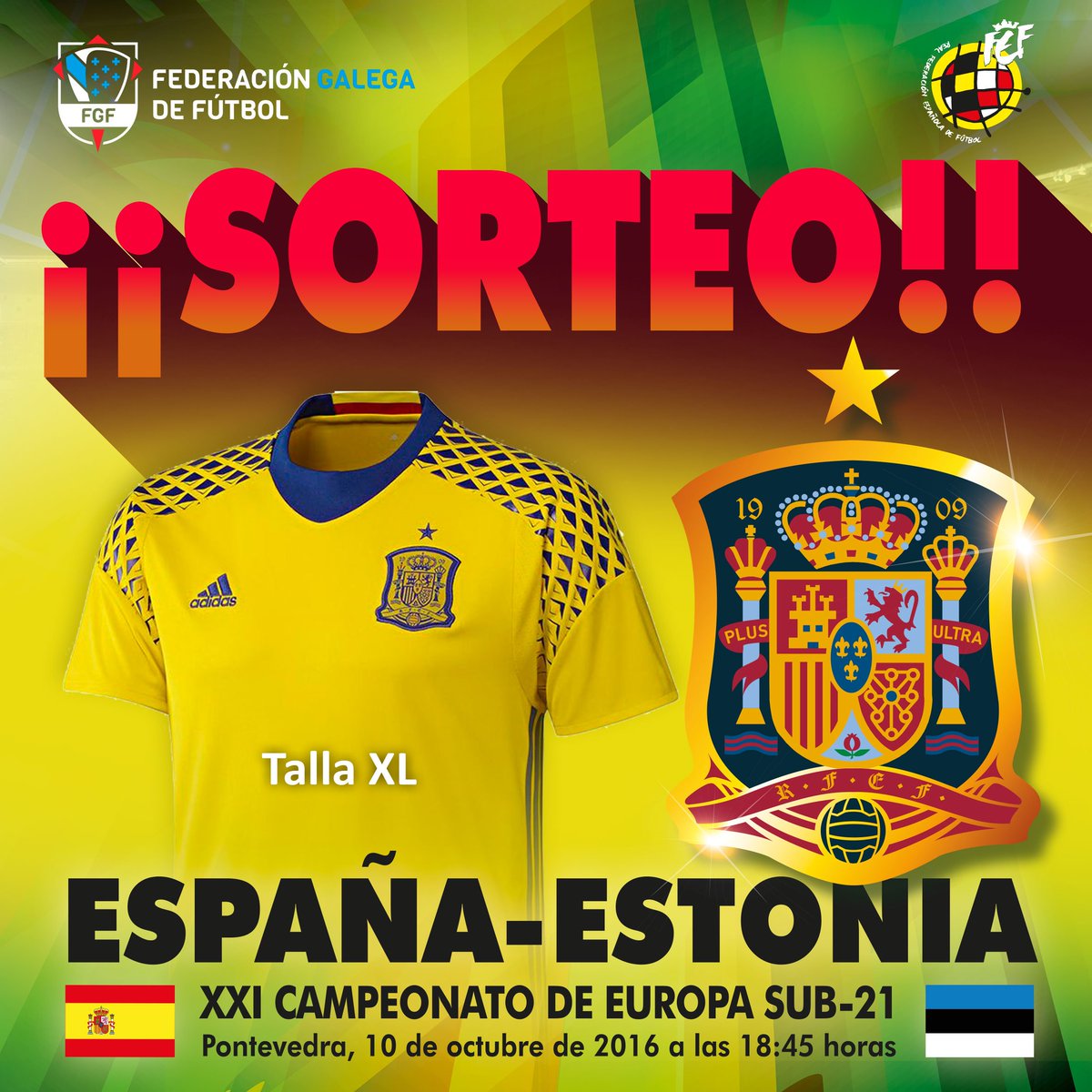futgal's tweet photo. Aí vai o sorteo de hoxe. Unha camiseta de porteiro da Selección Española cor amarelo talla XL. Dalle Retweet ou Me Gusta para participar!! https://t.co/Z3gu43OhML