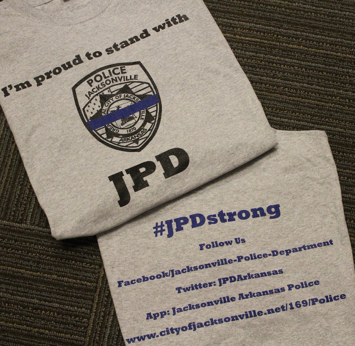 JPDArkansas's tweet photo. You have a chance to win a #JPDSTRONG shirt this morning at Coffee with a Cop, 1400 Marshall Rd Jacksonville Ar 72076 https://t.co/TW9jm9oRii