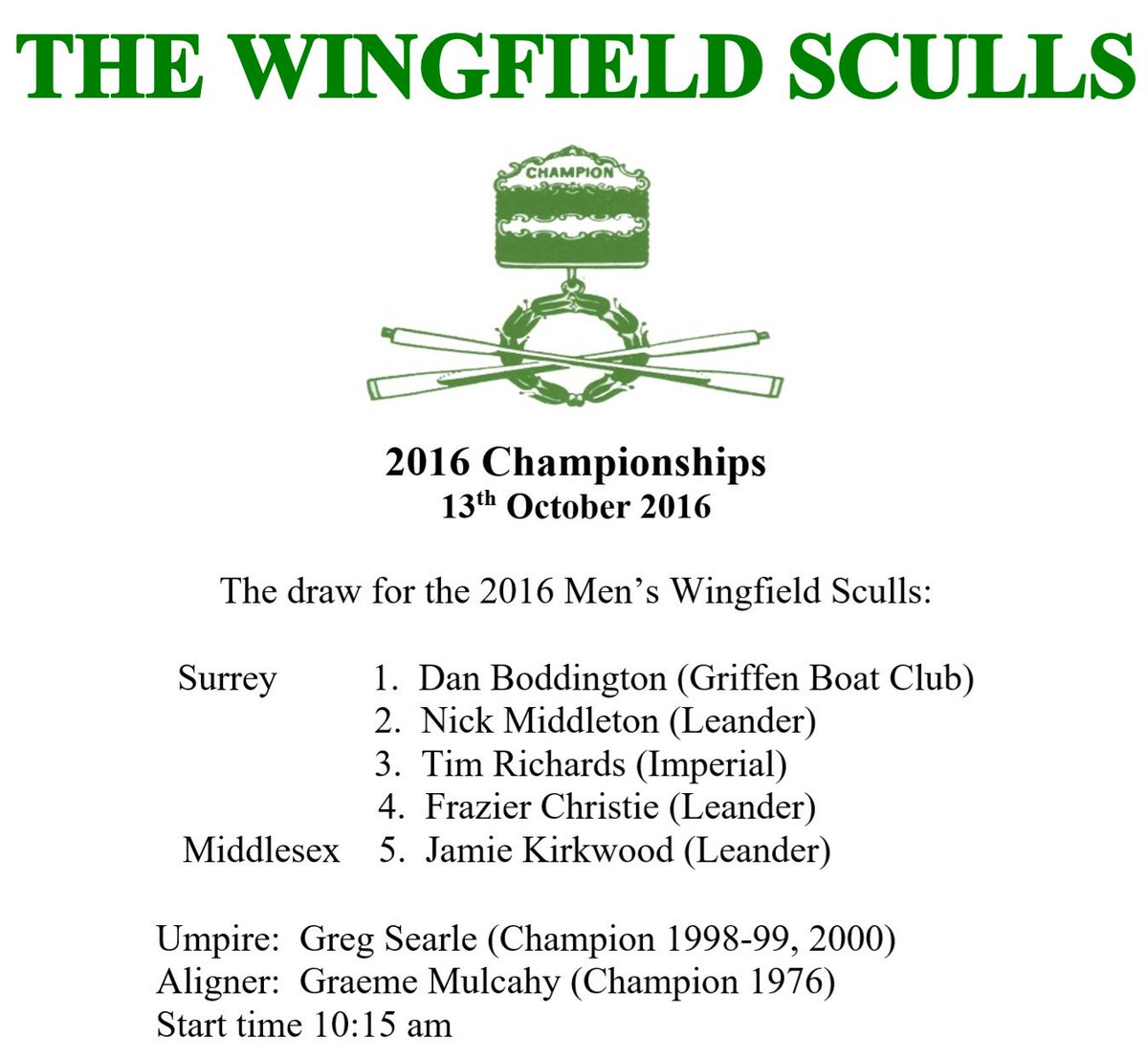WingfieldSculls's tweet photo. The Draws for the 2016 Wingfield Sculls - British Amateur Sculling Championship and Championship of the Thames. https://t.co/8bsfMKRL6f