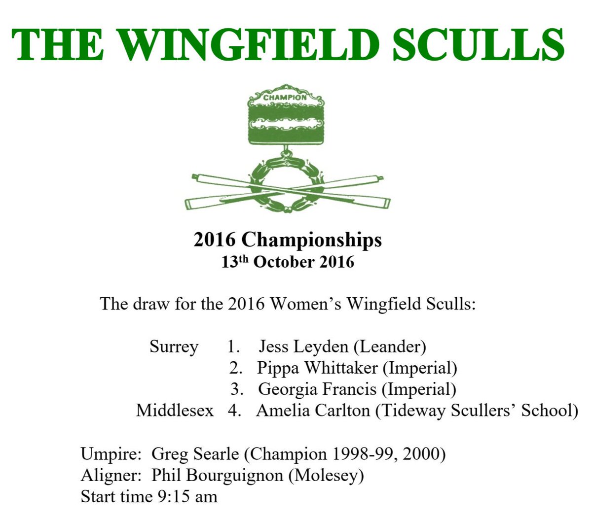 WingfieldSculls's tweet photo. The Draws for the 2016 Wingfield Sculls - British Amateur Sculling Championship and Championship of the Thames. https://t.co/8bsfMKRL6f