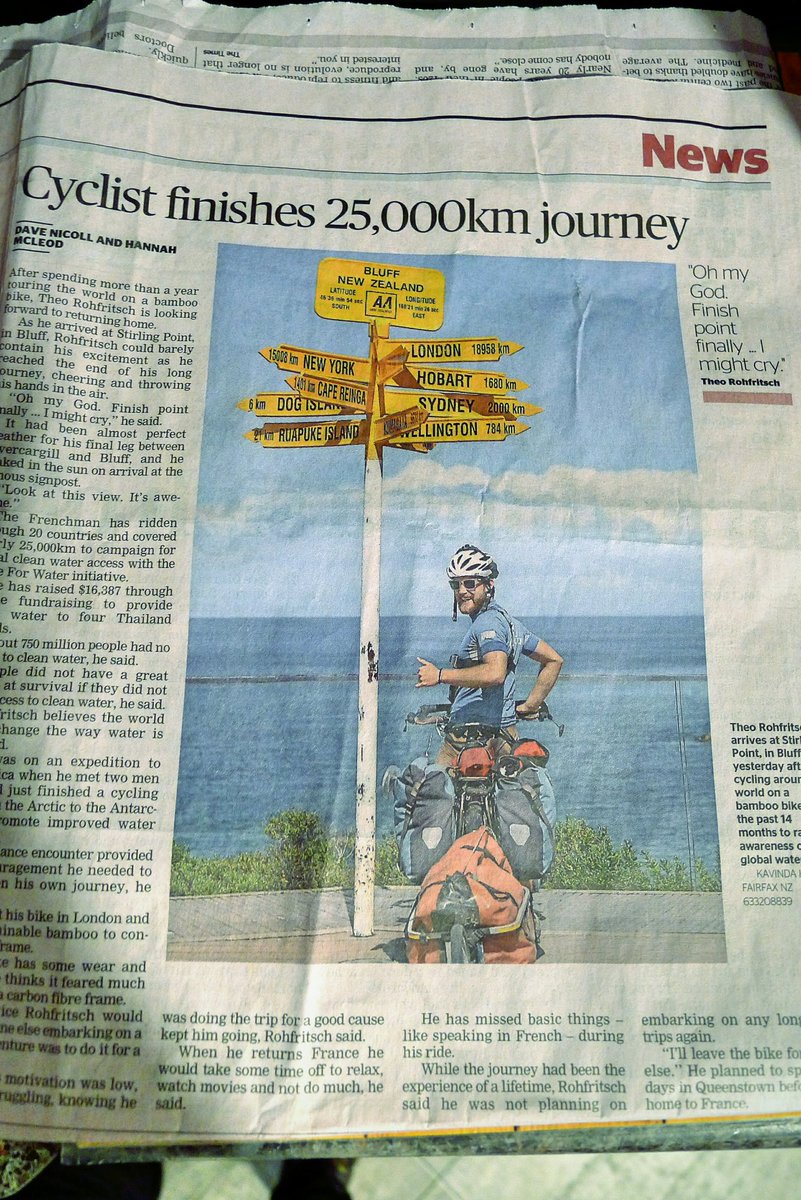 CycleforWater's tweet photo. He did it!!! #25000 #km from #France to the very end of #NewZealand #cycleforwater https://t.co/qoNmfjcM1j