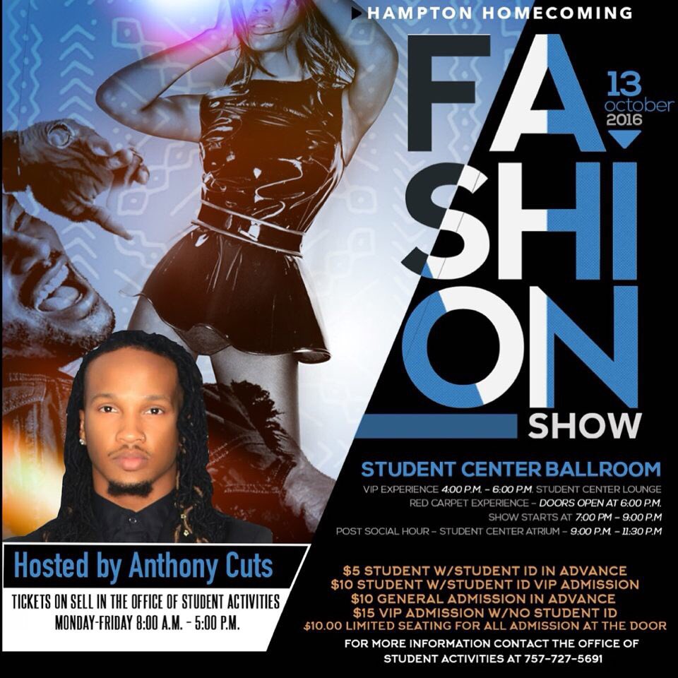 _HSOJOSH's tweet photo. #PullUpPopOut Be sure to get your Homecoming Fashion Show Ticket today from 11am-3pm in the Student Center Atrium #Oct.13 #HUHC168 #HamptonU https://t.co/vwnkgzXS0x