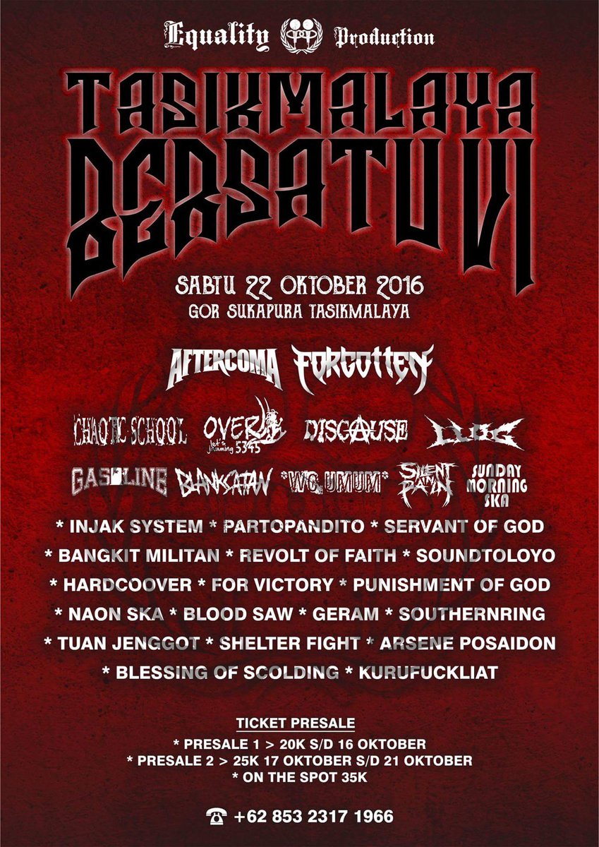 EQUALITY PRODUCTION PRESENT TASIKMALAYA BERSATU VI 22.10.16
m.facebook.com/story.php?stor… <a href="/AFTERCOMA/">AFTERCOMA</a> <a href="/666forgotten666/">Forgotten</a>