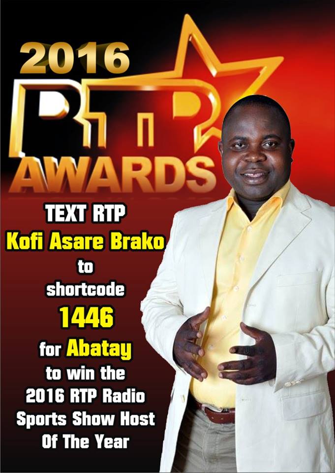 Obengnat's tweet photo. #RTPgoBee Text RTP Kofi Asare Brako to short code 1446 for Abatay to win 2016 RTP Radio. https://t.co/W25Xc8boKX
