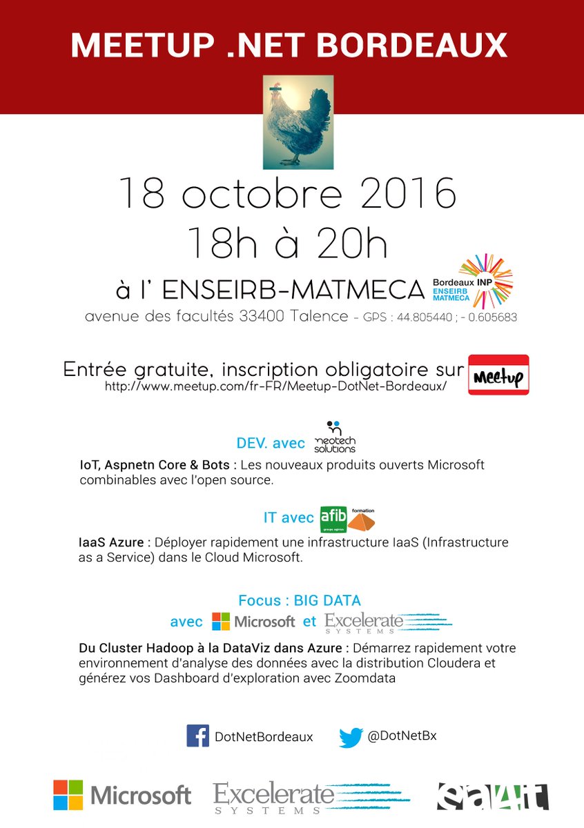 dotnetbx's tweet photo. Meetup #DotNetBx : RDV le 18 octobre, 18-20h, à l'@ENSEIRBMATMECA
Entrée gratuite mais inscription obligatoire --> https://t.co/RUgH3xZCBv https://t.co/WfFQwh3eIt