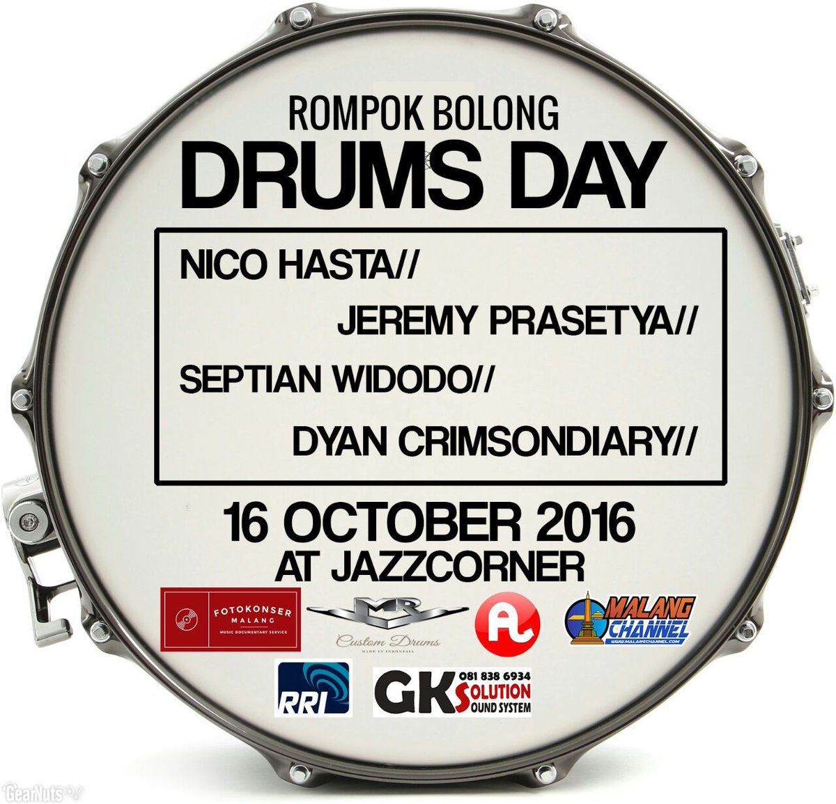 #Malang | <a href="/RompokBolong/">Rompok Bolong Malang</a> presents "DRUMS DAY" | 16 Oktober 2016 di <a href="/JazzCornercafe/">Jazzcorner Malang</a>