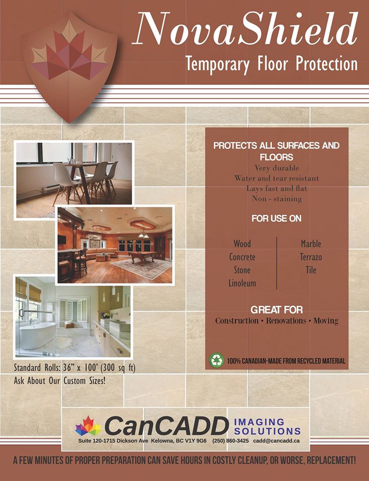 CanCadd's tweet image. We are now offering #Novashield - a temporary floor protection to preserve all your wood, marble, concrete, stone, tile and linoleum!