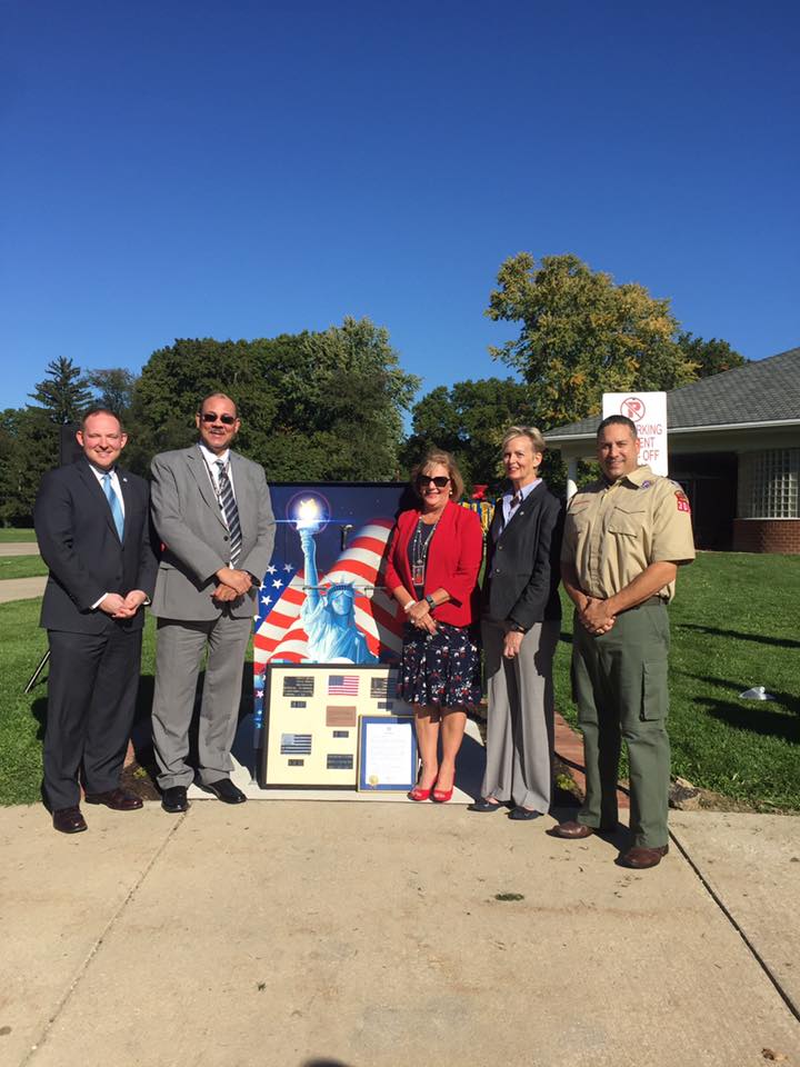 AkronOhioMayor's tweet photo. The new U.S. Flag Drop Box is a permanent fixture on the ground of Resnik CLC in Akron: https://t.co/FPLhuaWSoL https://t.co/tVtPWiv5YX
