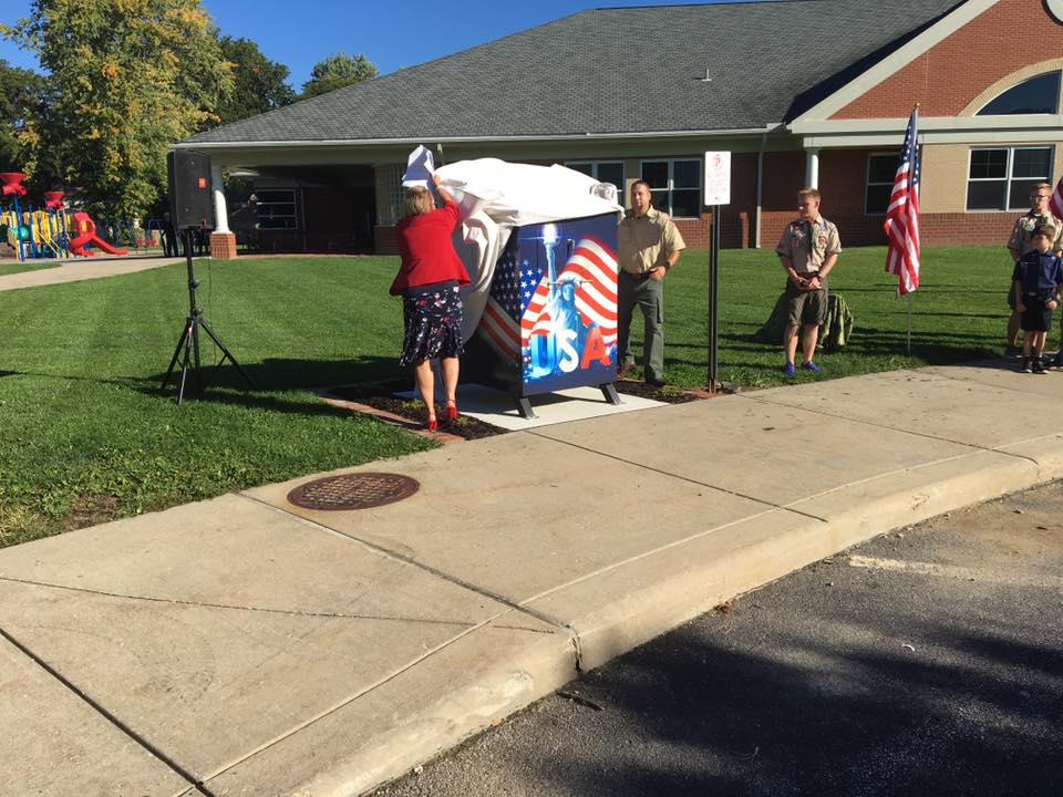 AkronOhioMayor's tweet photo. The new U.S. Flag Drop Box is a permanent fixture on the ground of Resnik CLC in Akron: https://t.co/FPLhuaWSoL https://t.co/tVtPWiv5YX