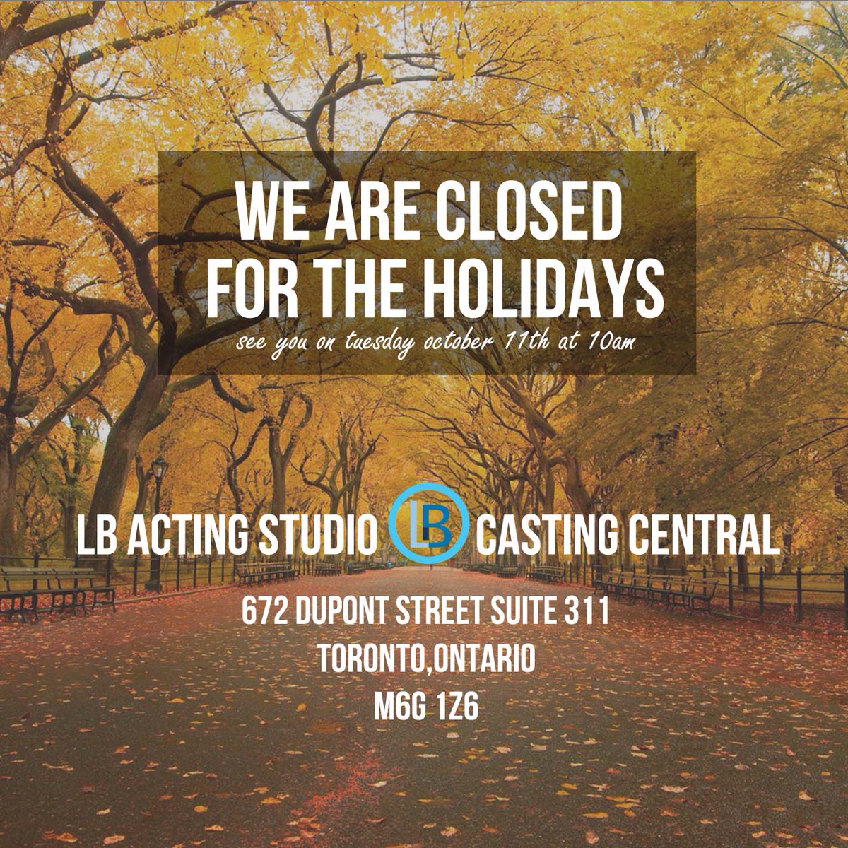 castingcentral1's tweet image. Just a reminder the office closes today at 6pm for the holidays.
We will re-open on Tues Oct 11 at 10am. Have a safe and happy holiday!
