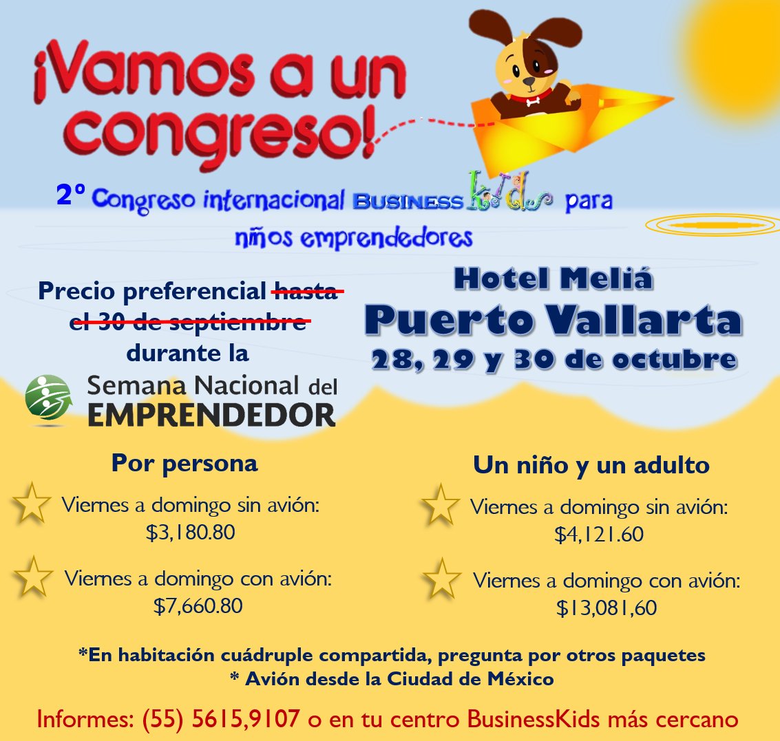 BusinessKidsMex's tweet photo. En este #DíaMundialdelaSonrisa, ¡no te pierdas los precios especiales por la #SemanaDelEmprendedor para nuestro #CongresoBusinessKids! https://t.co/VJl8fNwlAb