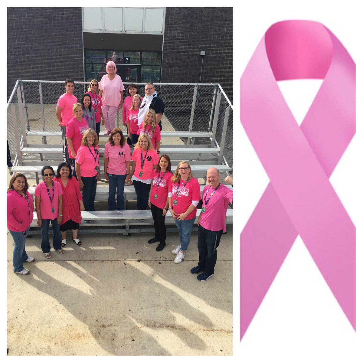 ConantSpecialEd's tweet photo. Our SPED Dept staff is finishing off HC week sporting pink &amp; forming a ribbon to promote breast cancer awareness.💗 #conanthc @conantcougars https://t.co/1Etey6xDg4