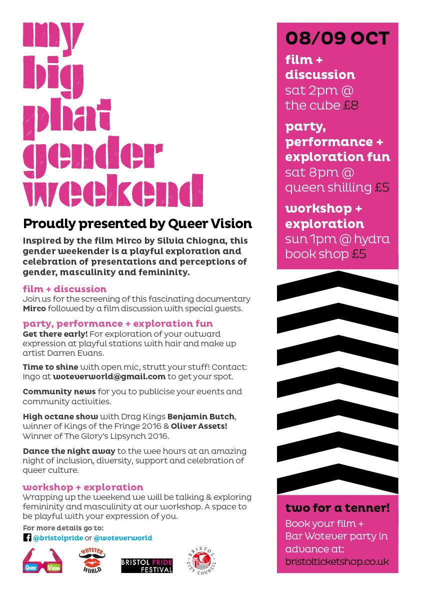 Last push! Our Big #Gender weekend is this weekend! Get involved, spread the word & be yourself! #genderexploration #trueyou #bristol #event