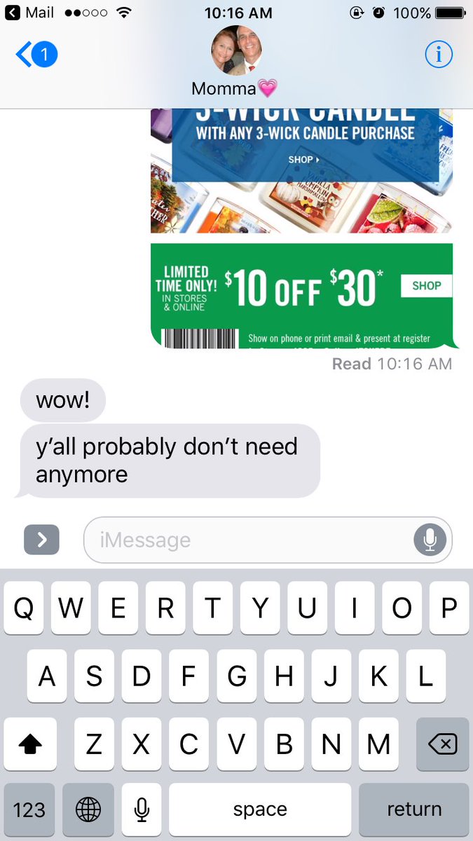 nicolecastelin's tweet photo. when u send ur mom and @paisleybayless the same coupon and get opposite reactions... #addictedtocandles https://t.co/e16CEjJxtH