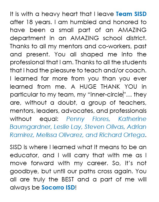 ESC19Behavior's tweet image. When 140 characters just aren&apos;t enough..... thanks for everything #TeamSISD! #SISD_SPED