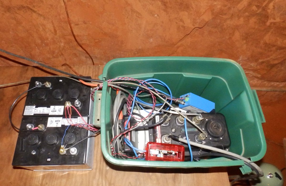 UUSSquake's tweet photo. Adding a @Raspberry_Pi to augment seismic data logging (red box in the green bin) in a cave in Southern Utah.  #FieldPhotoFriday https://t.co/s86439Hp97