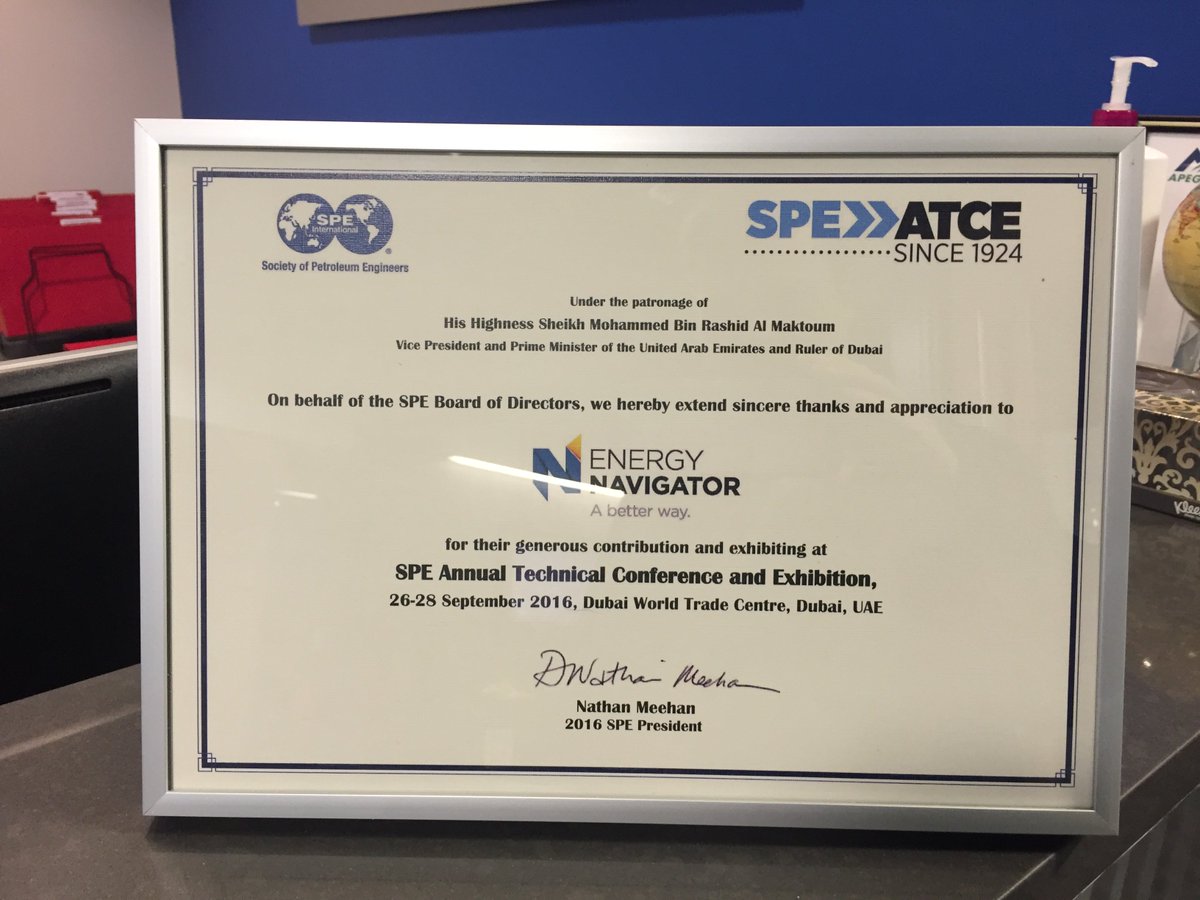 energynavigator's tweet photo. Proud to display this from SPE #ATCE2016 in our Calgary office. https://t.co/ySNhovtqg9