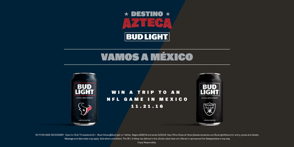 teddy_kelly's tweet photo. !Vamos a Mexico 🇲🇽 con Budlight🍻! 🏈#LosTexansCan #BudLightAzteca #DestinoAzteca #nfl #raiders #texans #oakland #football #beer #remezcla https://t.co/ujkGLy6g7X