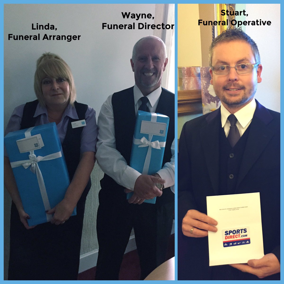 darleyfunerals's tweet photo. ππΌ Linda & Wayne for great client care & Stuart for arranging @Signal1Official charity football game π @CoopFuneralcare #helpasignalchild https://t.co/yKRKc2HRFm