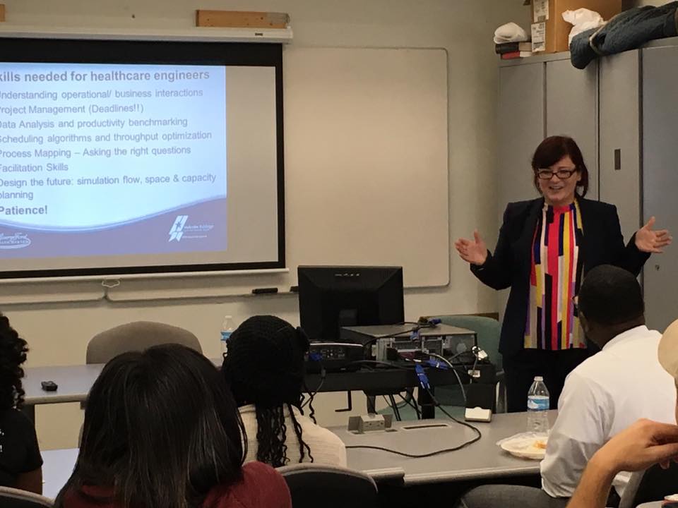 WayneStateISE's tweet photo. MEMBERSHIP HAS BENEFITS! Vanda Ametlli, of @HenryFordNews is teaching our IISE members about the role of IE in the hospital #FirstFridayIISE https://t.co/rUoaZ6a2lP