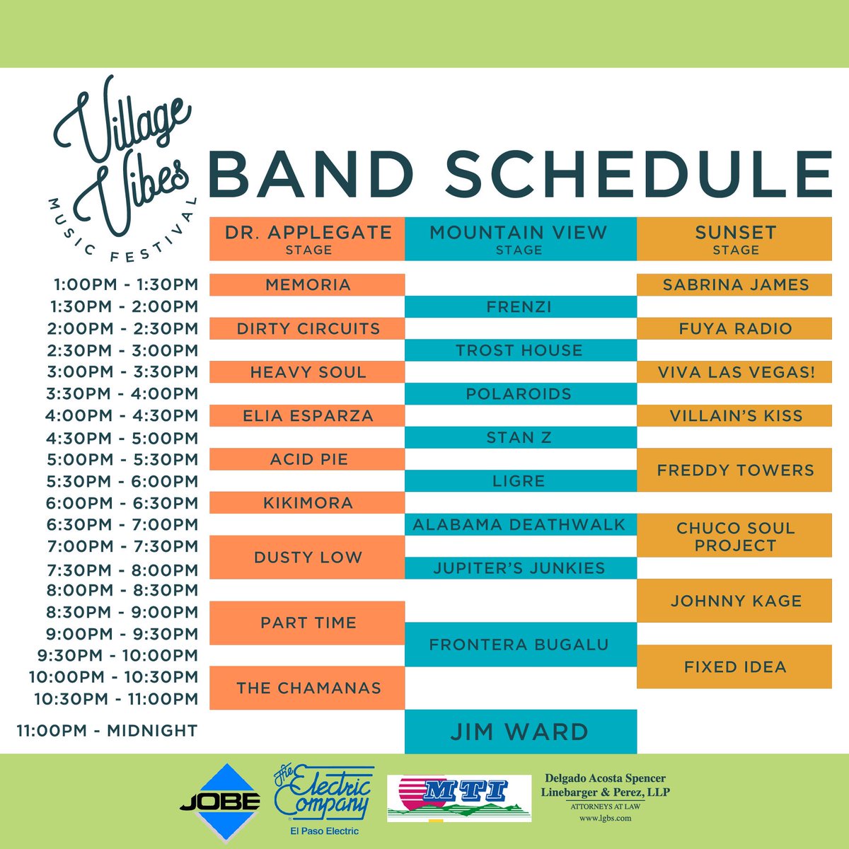 VillageVibesMF's tweet image. Here&apos;s our official set times for TOMORROW ✊
Don&apos;t forget that you can still buy tickets on our website at villagevibesmusicfestival.com!