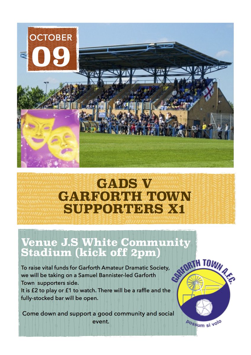 Our football match is raise funds is on Sunday at <a href="/TheGarforthTown/">Garforth Town AFC</a>