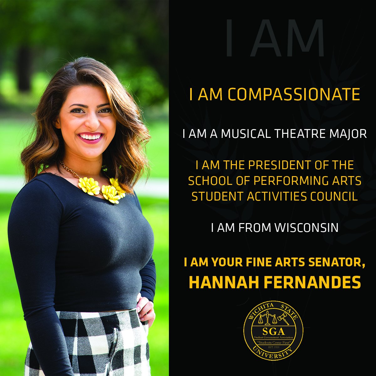 Get to know your Fine Arts Senator, Hannah Fernandes! #WSUIAM