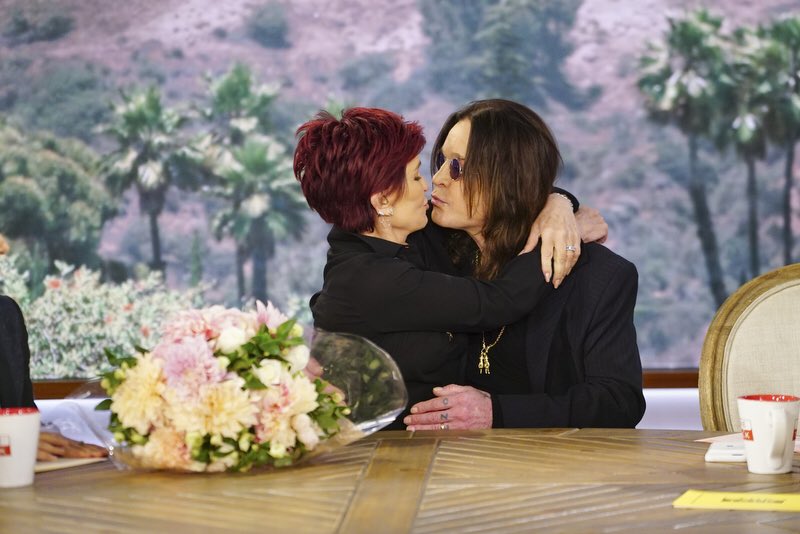 OzzyOsbourne's tweet photo. Best day surprising the love of my life on @TheTalkCBS.  I love you @MrsSOsbourne, so glad you love your new wedding band. Happy Birthday! https://t.co/NzoWFHupRc
