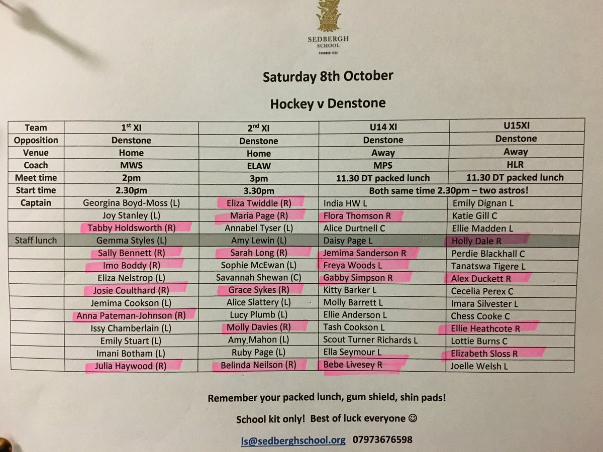 Robertson_Sed's tweet image. Team lists for tomorrow - hockey v Denstone #closecontest