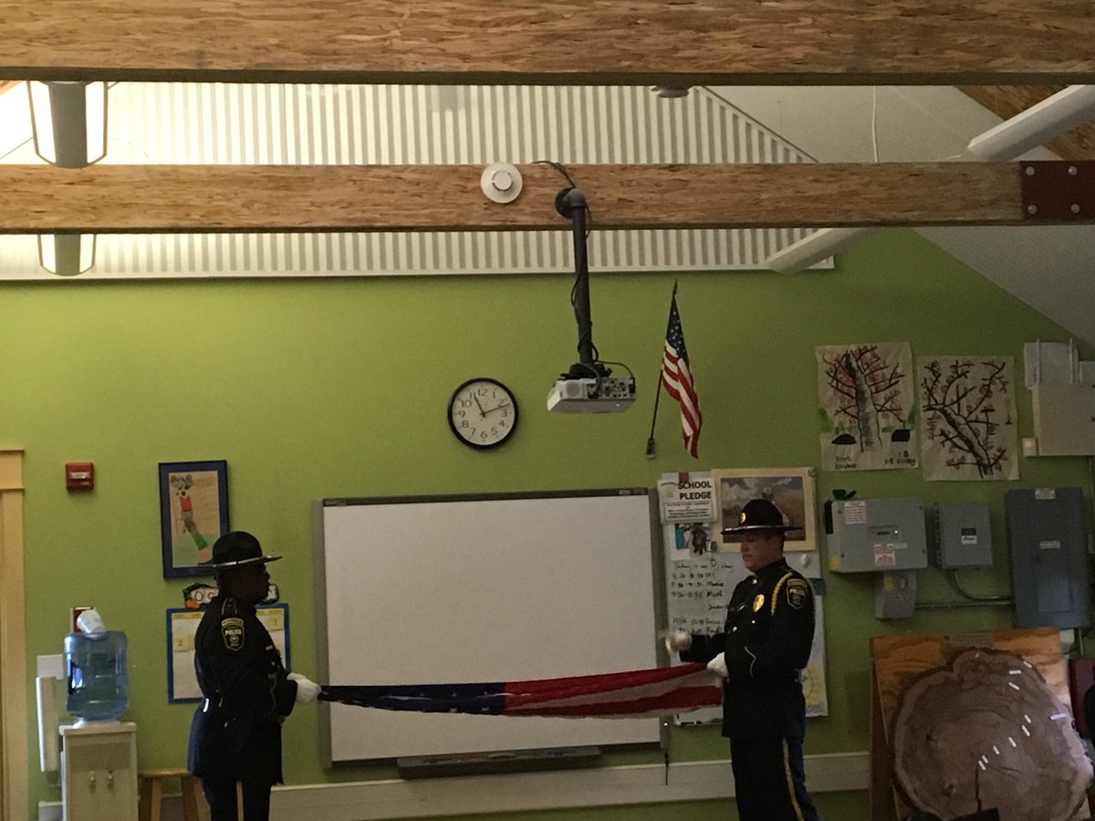 Officers Anderson and Brown with the <a href="/ColumbiaPD/">ColumbiaPD</a> Color Guard teaching 5th graders at Grant about the United States flag.