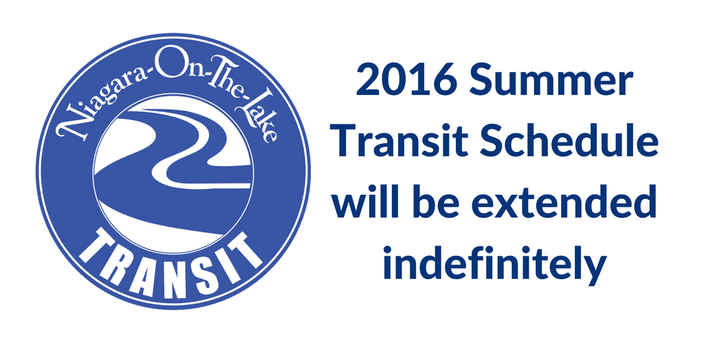Town_of_NOTL's tweet photo. The 2016 Summer Transit Schedule will be extended indefinitely. Click link for more Transit information. https://t.co/JHijltoBaE https://t.co/M4T1xrzXr3