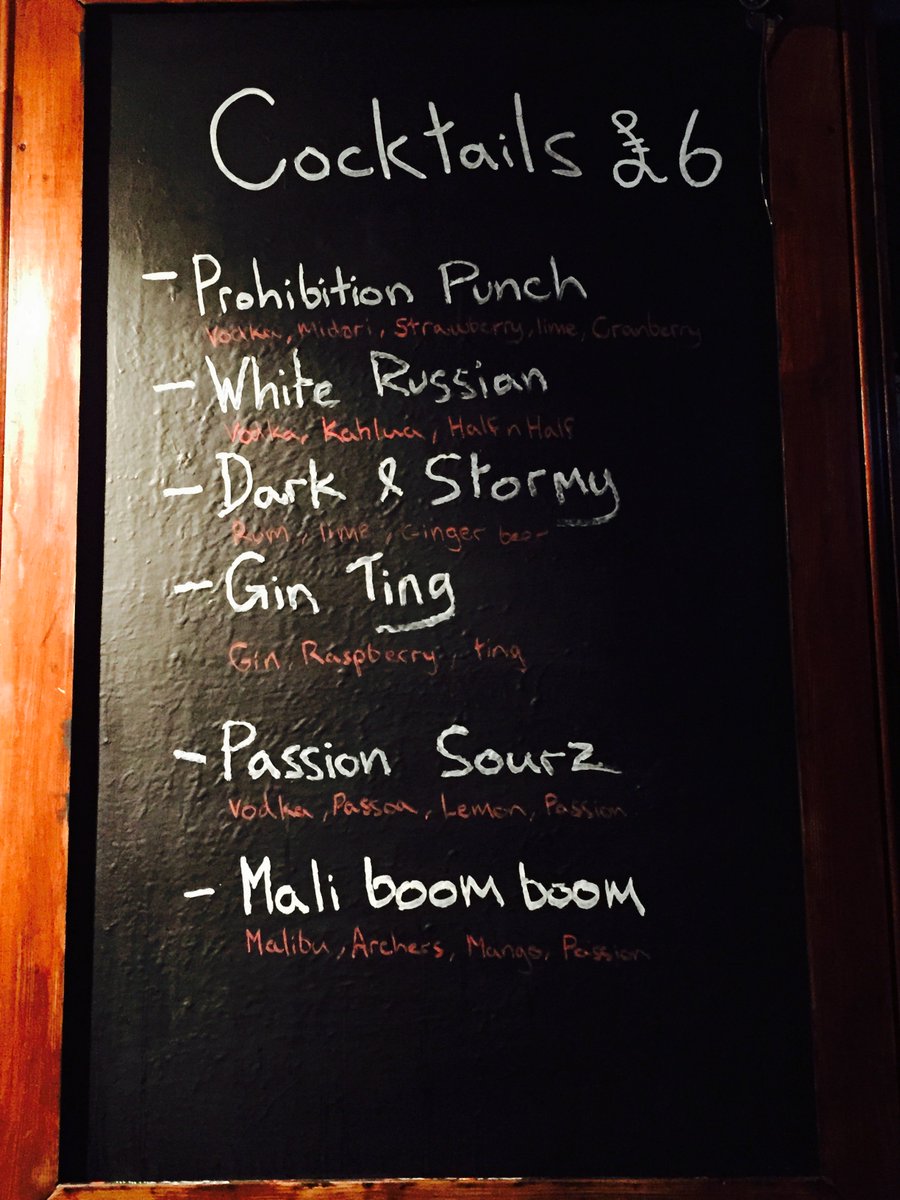 Prohibitionswan's tweet photo. Cocktail recommendations for this weekend! #prohibitionpunch #whiterussian #darkandstormy #ginting #passionsourz #maliboomboom https://t.co/9fKalhyujS