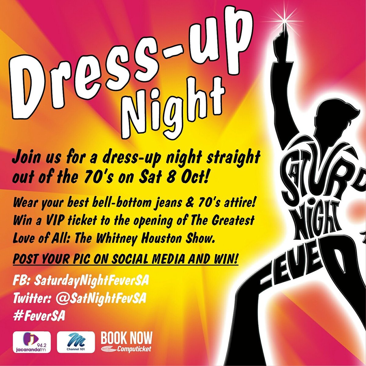 sastatetheatre's tweet photo. 70βS DRESS-UP NIGHT! Post your pic & WIN a VIP ticket to The Whitney Houston Show!
FB: SaturdayNightFeverSA
Twitter: @SatNightFevSA
#FeverSA https://t.co/bhc5mvMp5G