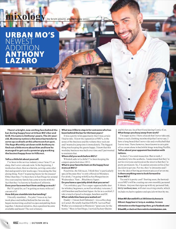 mosuniverse's tweet photo. Check our our latest addition to the Urban MO's family, Patio Bartender Anthony, featured in this months issue of @RageMonthly. https://t.co/NUwJ9RuUoy