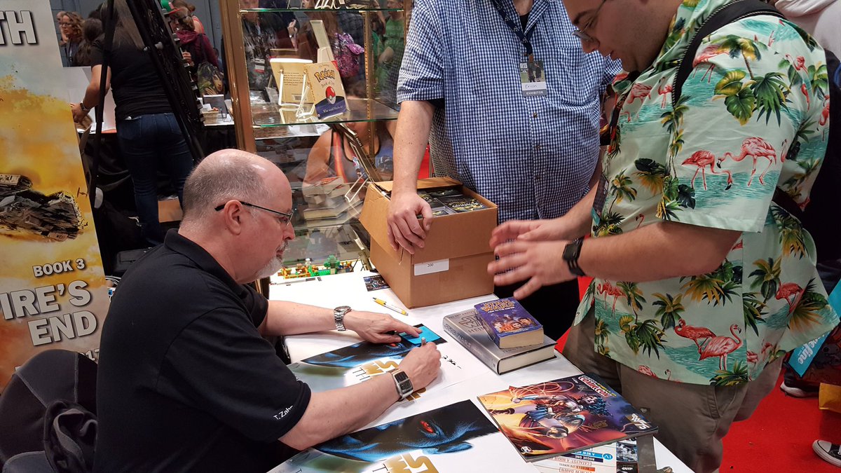 StarWarsByRHW's tweet photo. AHHHHHHHHH it's Tim Zahn!!! #Thrawn. Signing now at booth 2108 #Booth2108 #StarWars #ZahnPlotFirst https://t.co/3mZXqIMvXL