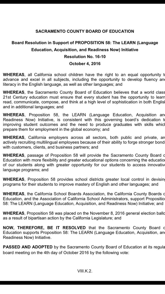 JanMayerAshley's tweet photo. Kudos to Sac COE Board! Support for Prop 58! #yesonprop58 https://t.co/OJ8uNu0BGo