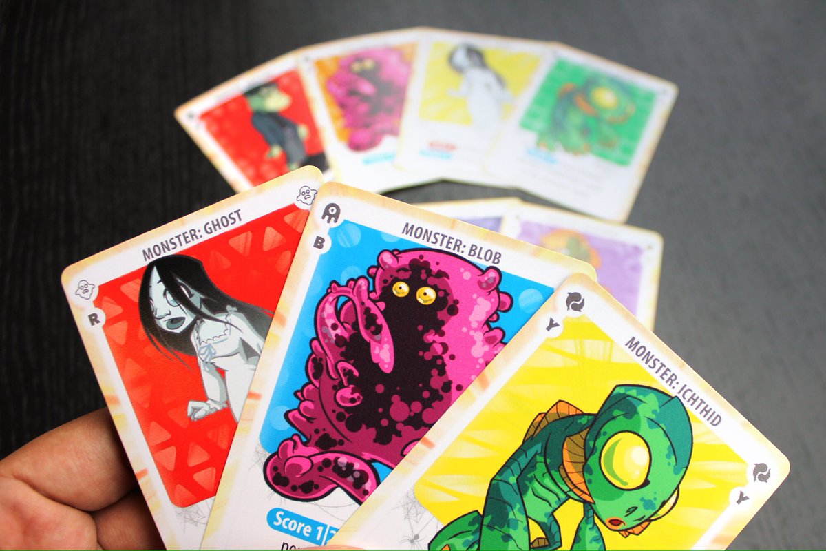SmartPlayGames's tweet image. Ooh. New card proofs for I Can't Even With These Monsters. Coming soon to smartplaygames.com 😍