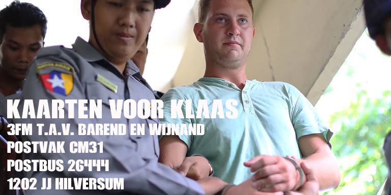 Klaas. Niet zo’n handige actie maar toch willen wij hem een steuntje in de rug geven: fb.com/barendenwijnand #3FM #KaartenVoorKlaas
