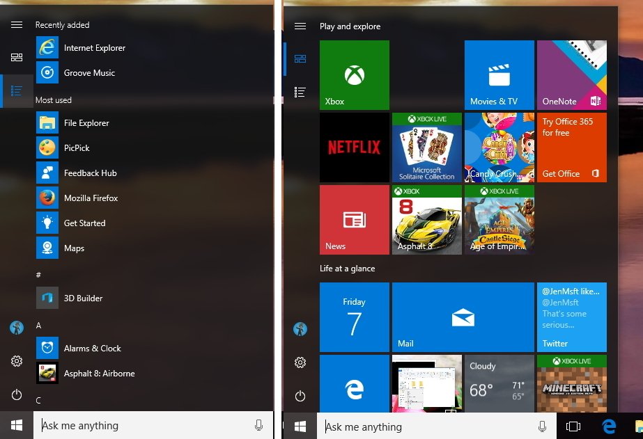 Pureinfotech's tweet photo. WOW! Now you can hide the All Apps list on the Windows 10 Start menu #build14942 https://t.co/MHSoQIJ9T3 https://t.co/XydwEXuskw