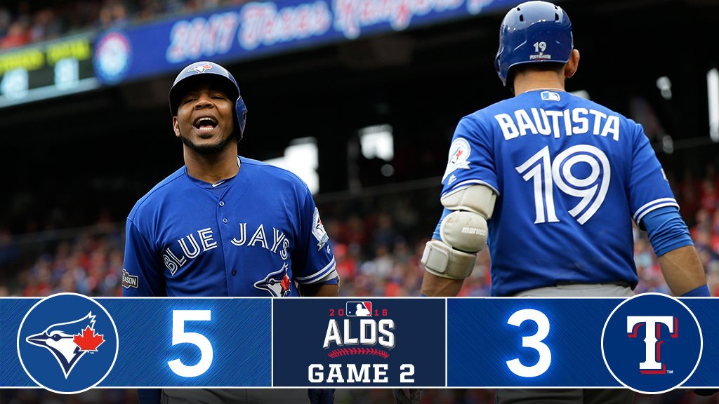 MLB's tweet photo. .@BlueJays mash their way back to The Six in hopes of a sweep: https://t.co/weKi6Yxg15 #ALDS https://t.co/PGAgKtkGOl