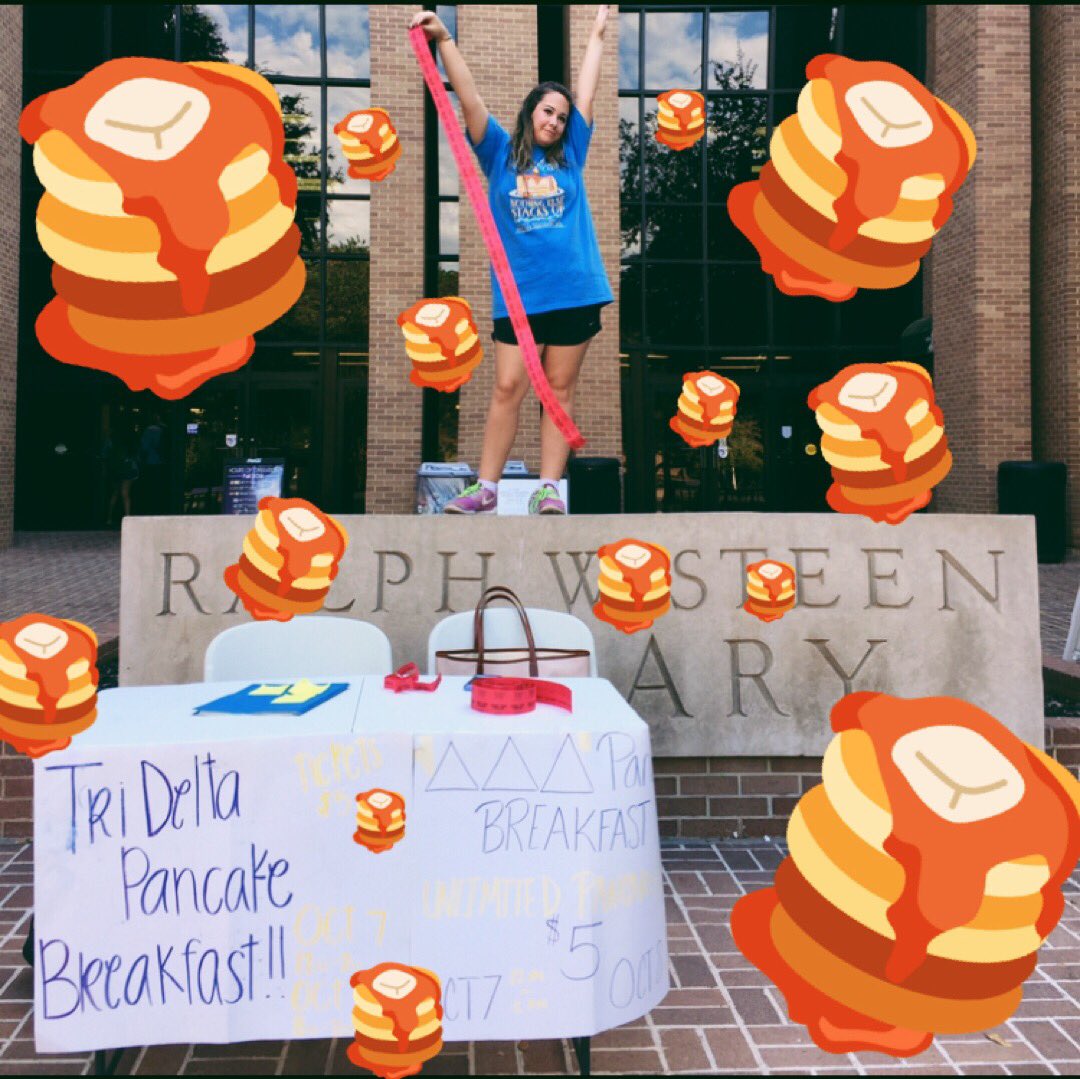 sarah_on_stuff's tweet photo. Sarah on Breakfast Duty! Come by the Tri Delta House Tonight for all the Pancakes your heart desires ❤️#DudeitsforStJude https://t.co/EGQm44QgdU